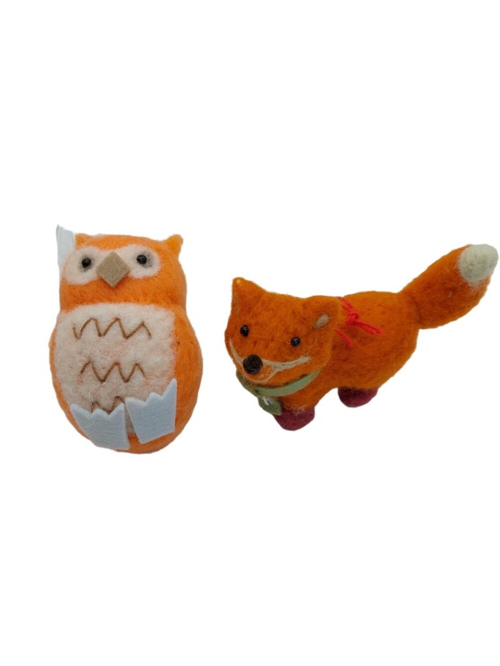 Holiday Living Plush Owl & Fox Fabric Christmas Ornaments brown white